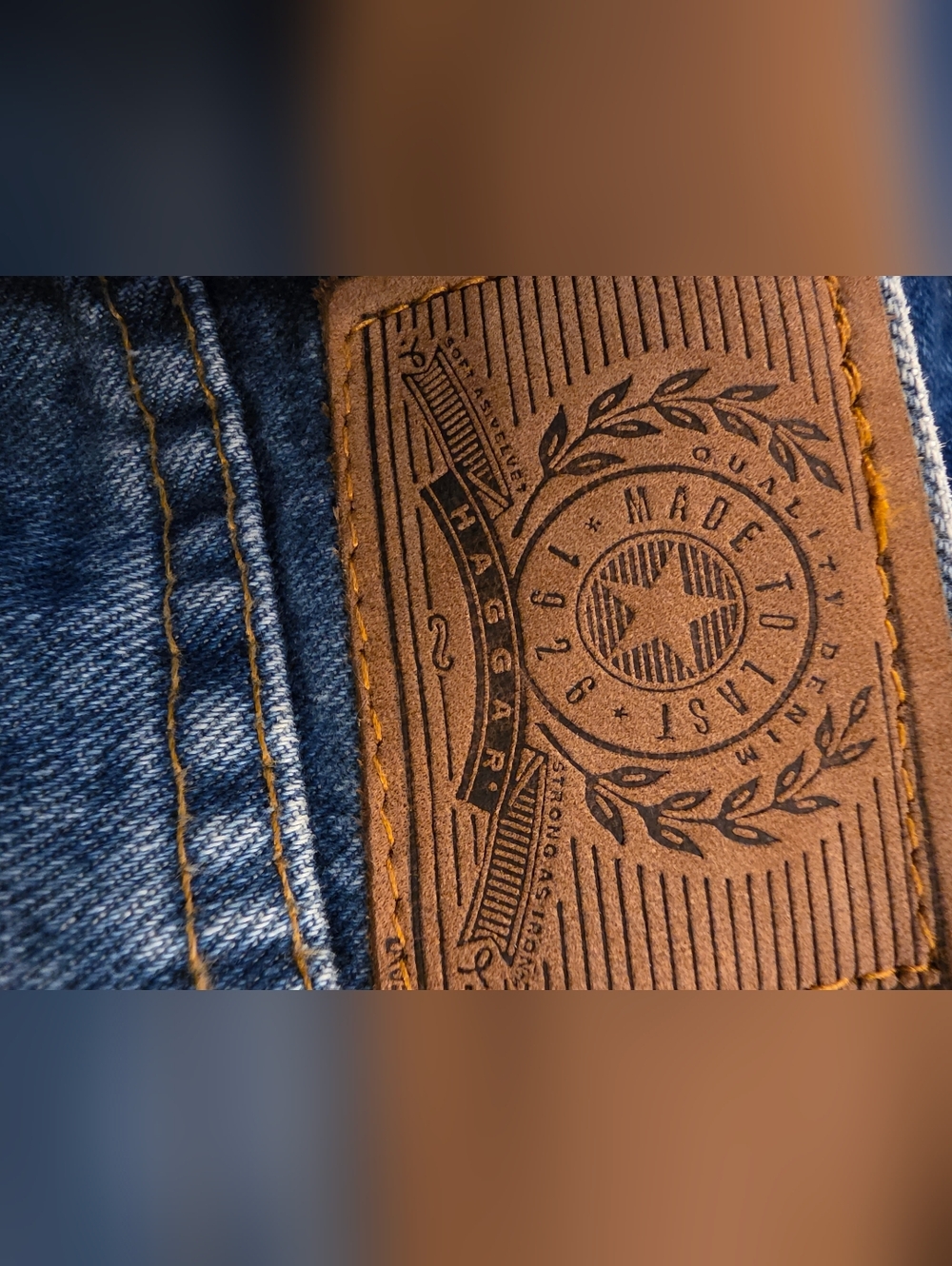 Haggar Men's Denim Jeans with Brown Leather Patch